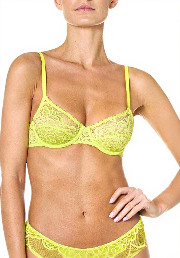 Reggiseno Donna Goldenpoint Ferretto Pizzo Tulle Giallo