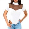 QKEPCY Body Donna Maniche Corte Trasparente Collo Alto