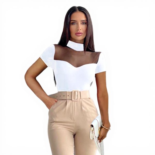 QKEPCY Body Donna Maniche Corte Trasparente Collo Alto