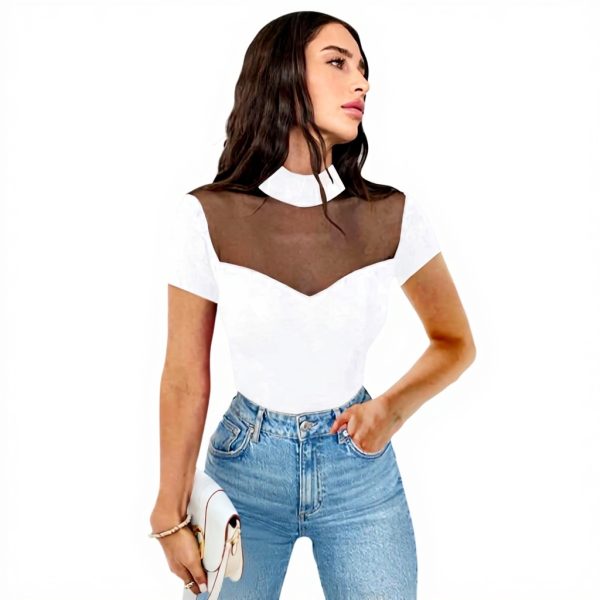 QKEPCY Body Donna Maniche Corte Trasparente Collo Alto