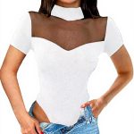 QKEPCY Body Donna Maniche Corte Trasparente Collo Alto