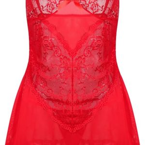 Satohom Lingerie Donna Babydoll Pizzo Floreale Camicia Notte-0