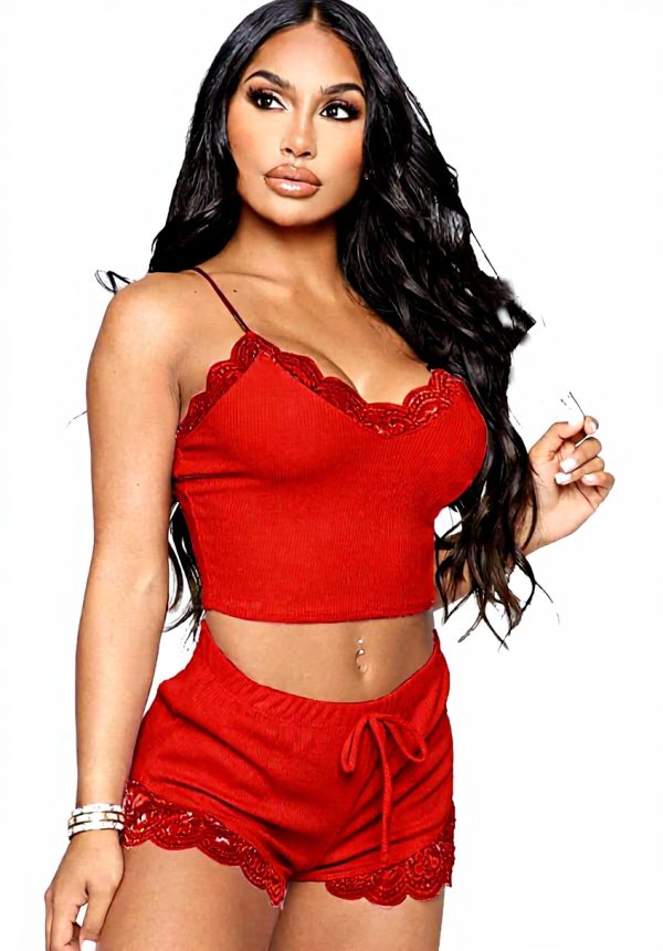 GIVTULIP Pigiama Donna Sexy Cotone Pizzo Due Pezzi Elegante