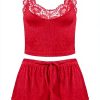 GIVTULIP Pigiama Donna Sexy Cotone Pizzo Due Pezzi Elegante