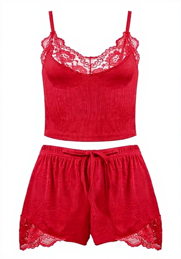 GIVTULIP Pigiama Donna Sexy Cotone Pizzo Due Pezzi Elegante