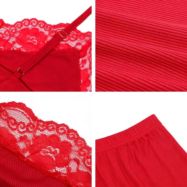 GIVTULIP Pigiama Donna Sexy Cotone Pizzo Due Pezzi Elegante