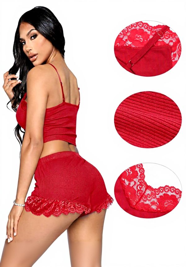 GIVTULIP Pigiama Donna Sexy Cotone Pizzo Due Pezzi Elegante