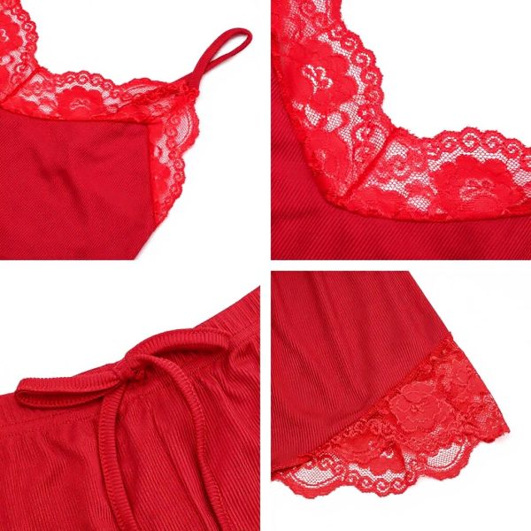 GIVTULIP Pigiama Donna Sexy Cotone Pizzo Due Pezzi Elegante