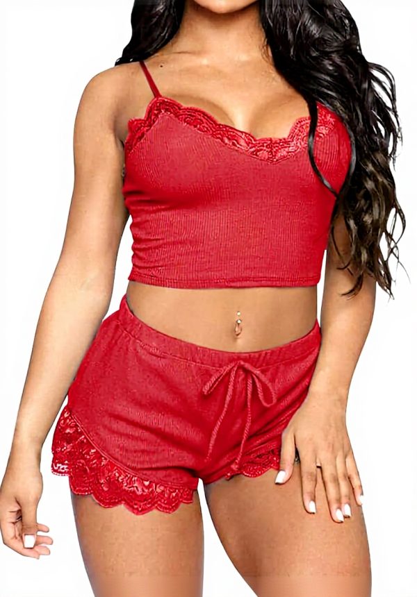 GIVTULIP Pigiama Donna Sexy Cotone Pizzo Due Pezzi Elegante