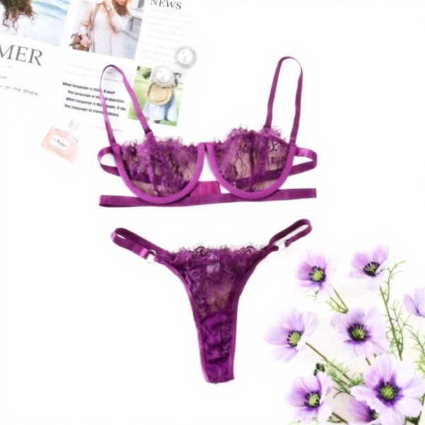 Sexoo Lingerie Donna Babydoll Pizzo Ferretto Perizoma Viola