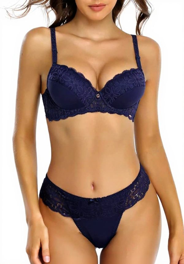 SHEKINI Lingerie Set Pizzo Reggiseno Ferretto Donna Blu