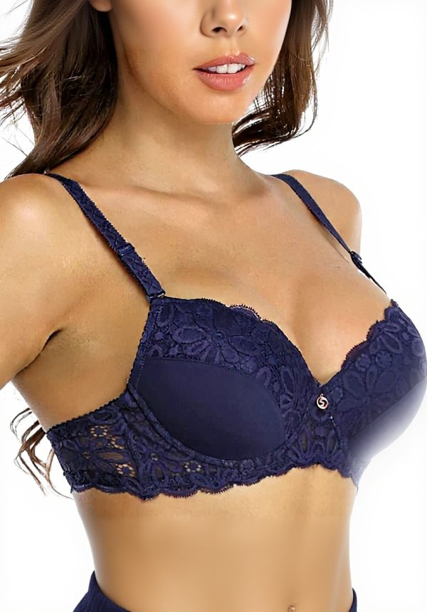 SHEKINI Lingerie Set Pizzo Reggiseno Ferretto Donna Blu