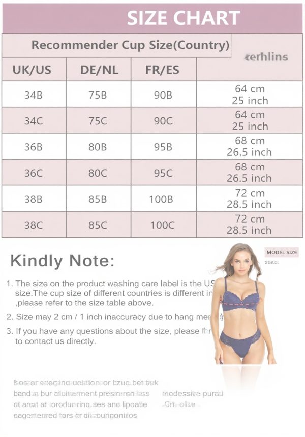 SHEKINI Lingerie Set Pizzo Reggiseno Ferretto Donna Blu