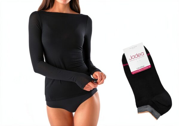 Jadea Maglia Modal Cashmere Donna Scollo Barchetta Nero Blu-2