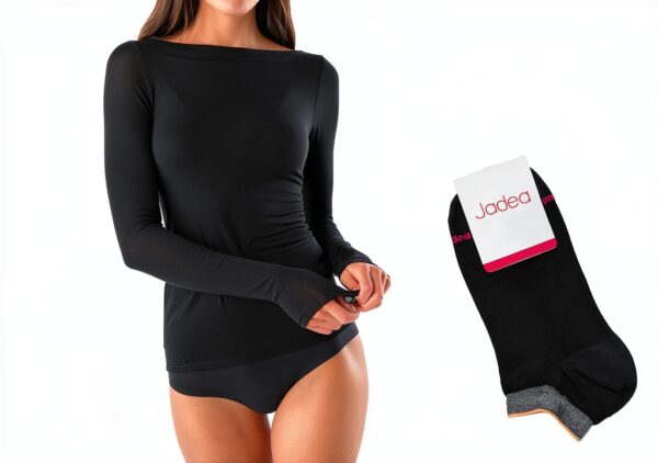 Jadea Maglia Modal Cashmere Donna Scollo Barchetta Nero Blu-1