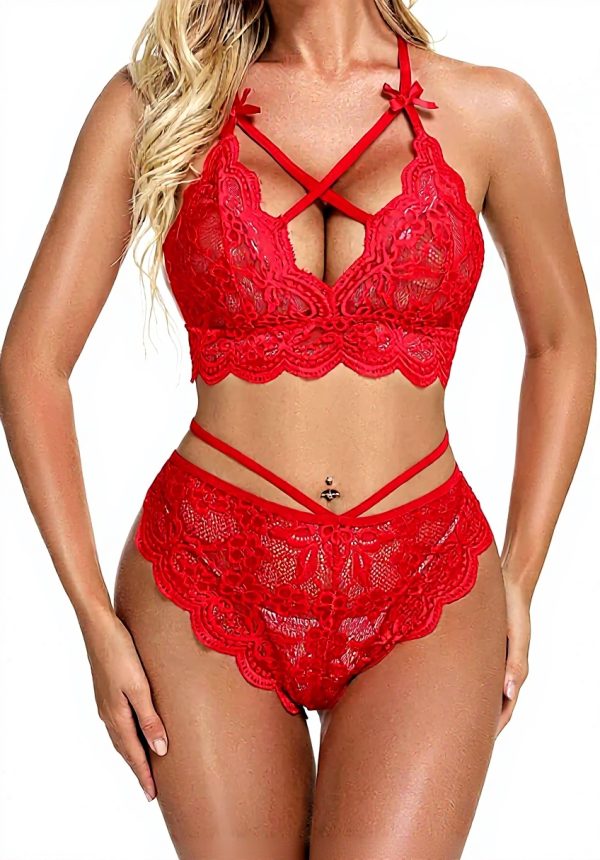 Lingerie donna HOTSO set pizzo reggiseno tanga rosso nero