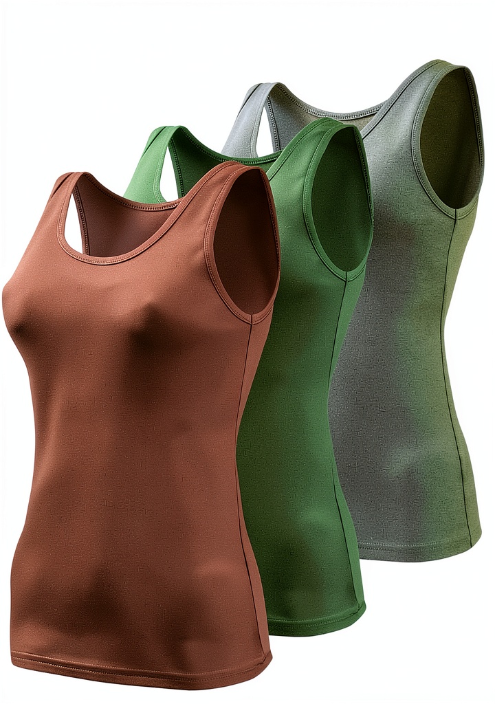 'Set di 5 canottiere BQTQ in diversi colori disposte su superficie neutra'