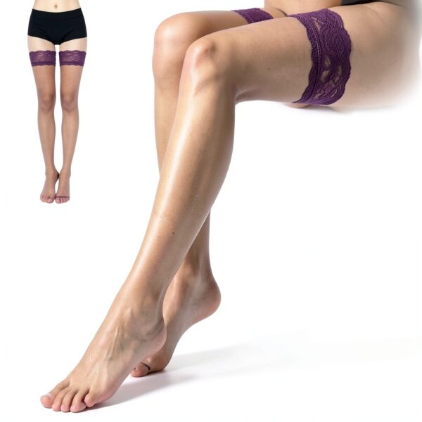 Calze Donna Pizzo Nero Viola Blu Rosa Morbido Nylon Spandex-3